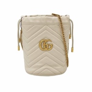 Gucci GG Marmont迷你牛皮V紋絎縫雙G標誌水桶包斜挎包單肩包