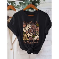2025 NEW Women's "Give Thanks to the Lord" Floral Print T-Shirt - Sof KEV0