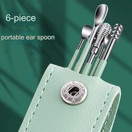 6PCs/Set Earpick Earwax Remover Cleaner Portable Ear Picking Spoon Kit with Storage PU Bag Ear Wax P