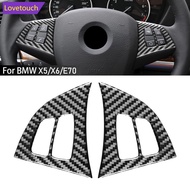 LOVETOUCH 2Pcs Car Carbon Fiber Pattern Steering Wheel Button Panel Trim Cover Sticker For BMW X5 X6
