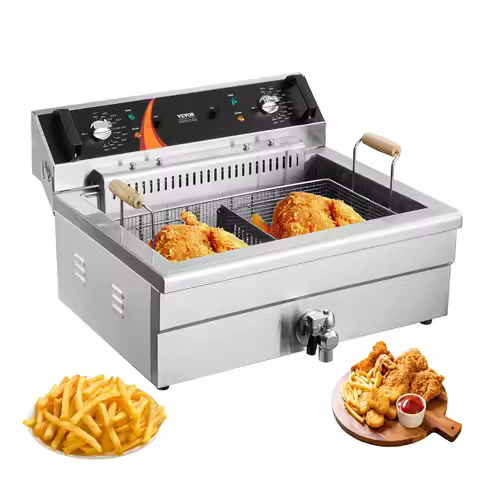 SucceBuy Commercial Deep Fryer 3000W Electric Turkey Fryer with Basket 30.6Qt Single Tank Countertop