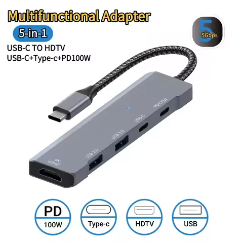 5 Ports USB C Hub to 4K HDMI-Compatible PD Fast Charge USB 3.0 2.0 HUB Type C Charging Docking for M
