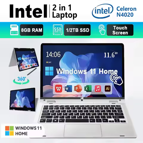 2 in 1 mini Laptop Computer Portable Touch Screen 11.6" Intel N4020 8GB 1/2TB Windows 11 Pro Office 