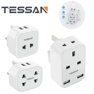 TESSAN Double 2 Pin to 3 Pin Plug Extension Socket SG/EU/US/UK 3 Pin UK Adapter Multi Socket Plug with 2 USB Charging Ports ,2 Outlets 13A USB Power Strip Mini Electrical Charger Shaver Plug USB Adapter Plug USB Socket for Travel Home Office