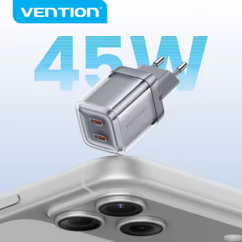 Vention GaN Charger 45W EU/US Plug PD QC3.0 Charge USB-C Charger Fast Charging For iPhone 17 16 15 P