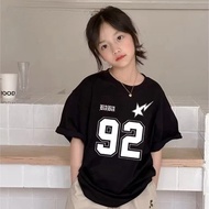 【220G 100%Cotton T-shirt】DUDU baju t Children's T-shirts Girls NUMBER 92 printed T-shirts tops Girls
