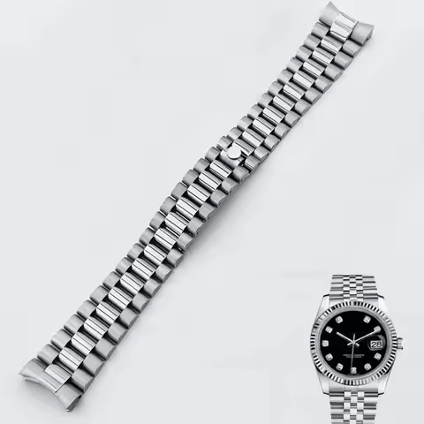 20mm Curved End President Watch Band For Seiko NH35 Datejust 904L Stainless Steel Watch Strap For Ro