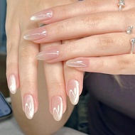 Wearing armor reveals white almond cat eyes high-end minimalist solid color finished fake nail stick