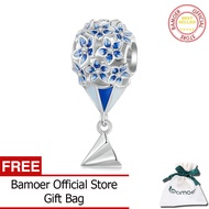 BAMOER เครื่องบินกระดาษ925เงินสเตอร์ลิง/ผีเสื้อ/ลูกปัดจี้รูปดอกไม้พอดีกับกำไลสร้อยคอ DIY BSC1025ของข