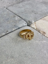 【VintageShop solo 日本直送中古包專賣店】Christian Dior 貴氣金色 CD Logo 綴水鑽 復古戒指