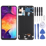หน้าจอ LCD AMOLED ของแท้สำหรับ Galaxy A50 Digitizer ประกอบครบชุดพร้อมกรอบ (สีดำ)
