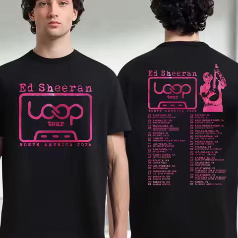 Ed Sheeran 2026 North America Loop Tour T-shirt 100% cotton Men's and Women's Y2K Streetwear Short S