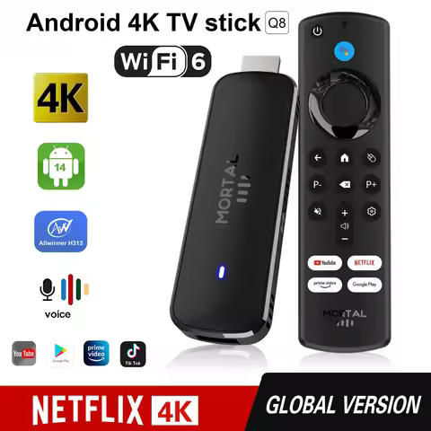 Android14 TV Stick Mortal Q8 Global Version Allwinner H313 Chip Wifi6 Voice Remote 8K 4K@60fps YouTu