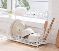 (白色) 日式雙層餐具碗碟 瀝水架/收納架