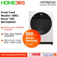 Hitachi Front Load Washer 10KG - Dryer 7KG BD-D100GV