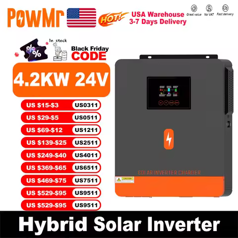 PowMr USA 4.2KW/4.2KVA Hybrid Solar Inverters 24V to 220V Output Support Wifi MPPT 120A Charge Regul
