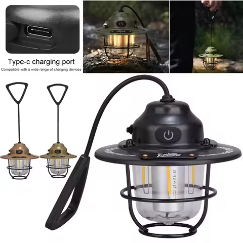 LED Camping Lantern Dimming Emergency Lamp Type C Charging Retro Camping Light 4 Light Modes Multifu