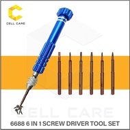 SCREW DRIVER TOOL SET 6688 6IN1 WITH 6 BITS PHILLIPS 1.5/PENTALOBE 0.8/TRI-POINT 0.6/TORX T2/TORX T5