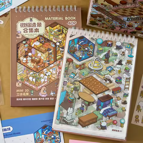 40pcs/book Miniature Scene Sticker Book Dream Town 4.0 Series Cute Style Stacked 3D Houses Quiet Boo