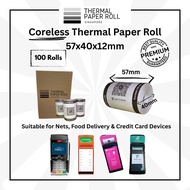 Nets Thermal Paper Roll *Coreless* 57mm x 40mm *Premium Quality * 100 rolls (Local Seller)