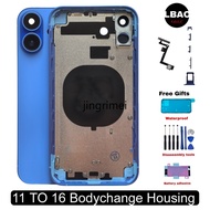 Rear Back Cover For iphone 11 To 16 Back GLASS Battery Middle Frame Replacement Frame Bodychange Hou