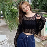 Jin Plus Size Dopamine Fishnet Woven Hollow Top Mesh Top Hollow Mesh Sweater Women Knitwear20251211