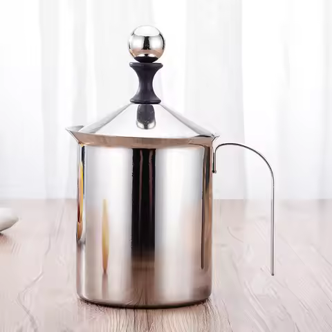 Stainless steel manual milk frother 400ml household coffee milk frother with lid milk frother and co