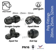 Poly Fitting Poly Pipe Connector HDPE Penguin Straight Coupler/ Elbow Tee / Equal Elbow /End Cap 20mm 25mm 32mm