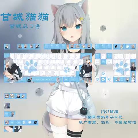 123 Keys Nachoneko Nekoha Shizuku Keycaps PBT Dye-Sub Cute Keycaps Anime Gaming Key Caps for ANSI 61