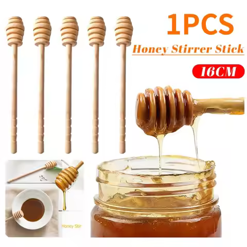 1PCS Wooden Honey Dipper Stick Honey Stirrers Small Honey Spoon Sticks Long Handle Honey Spoon Dispe