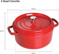 Staub 4 Quart Cast Iron Round Cocotte Kitchen Cooking Pot Cherry Red. MADE IN FRANCE.