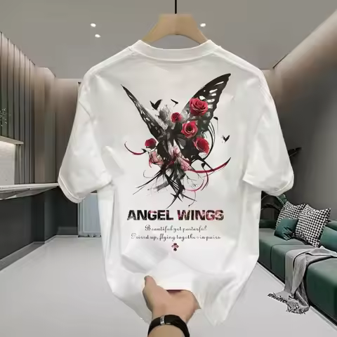 Men's Cotton Fitted T-shirts 5XL Black T Shirt for Men Casual Summer Wear Fashion Butterfly Print Te
