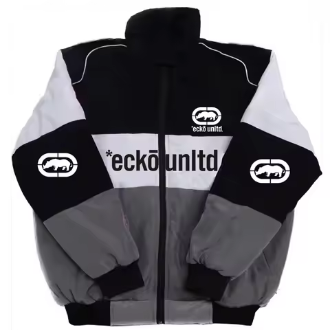 Retro Hip‑Hop Men Thick Warm Winter Coat Ecko Unltd Rhinoceros Graphic Print Three‑Tone Splicing Sta