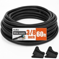 60 FT Wire Loom 3/8 Inch, Split Wire Loom Tubing Wire Conduit, Wire Protector Tubing – Hitam