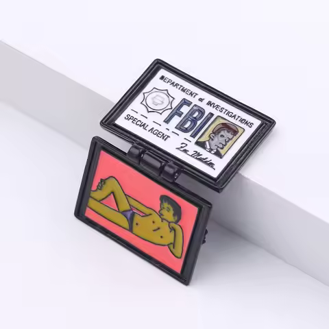 Cartoon Enamel Pins ID Card X-Files FBI Mr. Burns Lisa Homer Jay Marge Kirk Originality Flip Brooche