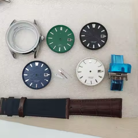 Birch Tree Watch Case 39.5mm NH35 Case Steel Leather Strap for 33.5mm Dial Hands Set for Dive Watch 