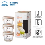 Hộp đựng thức ăn cho bé Lock&Lock có vạch chia 230mlx3 hộp - Nắp màu xám silicone màu hồng nhạt - LL
