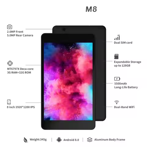 The Cheapest M8 4G Phonecall Android 8.0 Tablet PC 8 Inch AMTK6797 10-Core 3GB Ram 32GB Rom 1920 x 1