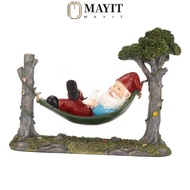 MAYIT Garden Gnome Figurine, Resin Hanging Hammock Gnome Statue, Outdoor Statues Green Dwarf Figurin