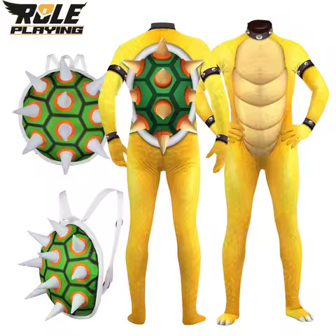 Bowser Jumpsuit Cospaly Fantasy Men Costume Cartoon Backpack Shoulder Bag Rucksack Outfits Disfraz H