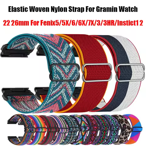 20 22 26mm Elastic Woven Nylon Loop Strap For Garmin Fenix 7 7X 6X 6s 6 Pro 5 5s 5X Plus 3HR 945 Epi
