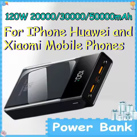120W 20000/30000/50000mAh Power Bank for IPhone Huawei and Xiaomi Mobile Phones Digital Display Port