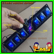 Saklar 12v 24v USB TypeC Voltmeter universal sakelar switch lampu LED dashboard panel jauh dekat fog