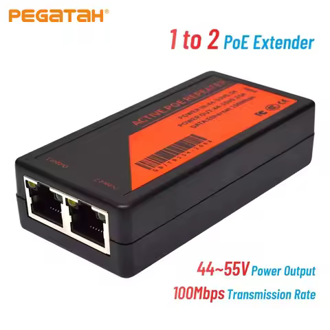 PEGATAH 1 to 2 Ports PoE Extender 100Mbps POE Extender for Ip Port Max Extend 100m Transmission Exte