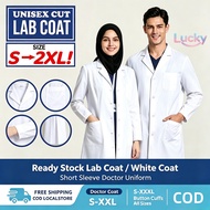 Ready Stock Short Sleeve White Lab Coat, Doctor Uniform with Button Cuffs, Baju Makmal Perubatan, Nu