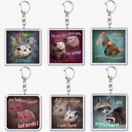 Fun Word Meme Acrylic Keychains Keyring for Accessories Bag Possum Hamster Raccoon Cat Pendant Name 