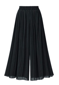 chouyatou Women's Elastic Waist A-Line Pleated Chiffon Cropped Wide Leg Pants Culottes