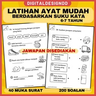 PDF Latihan ayat mudah berdasarkan suku kata workbook untuk pra sekolah kanak-kanak tadika Tahun 1