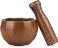 Hisize Wood Mortar and Pestle Set, Wood Grinder Bowl for Guacamole, Salsa, Herb Crusher and Pill