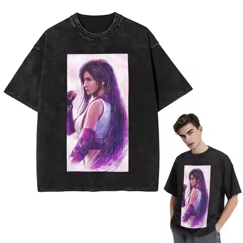 Streetwear T-Shirts Tifa Lockhart-Final Fantasy 7 Ff7Remake Ffvii Final Washed T Shirt Short Sleeve 